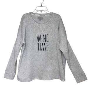 Rae Dunn Gray White Light Weight Soft Boxy WINE TIME. Pull Over‎ Sweatshirt L